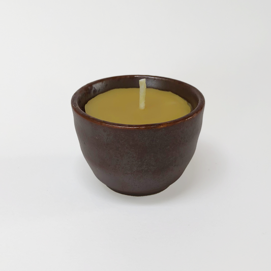 Beeswax Candle in Brown Glaze Cup