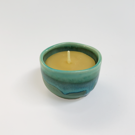 Beeswax Candle in Green Glaze Cup