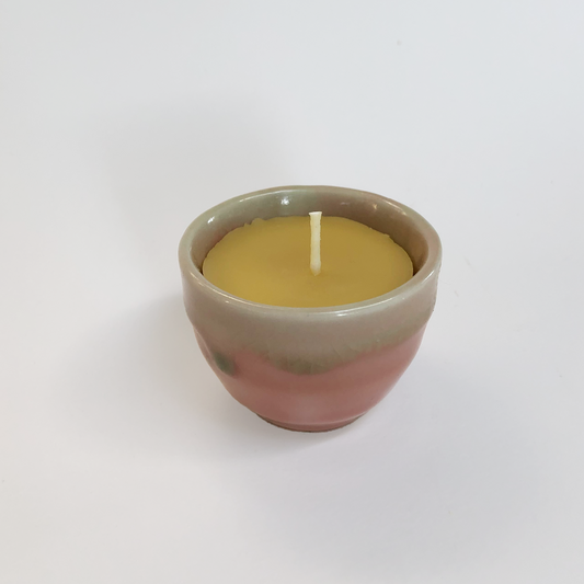 Beeswax Candle in Pink Glaze Cup